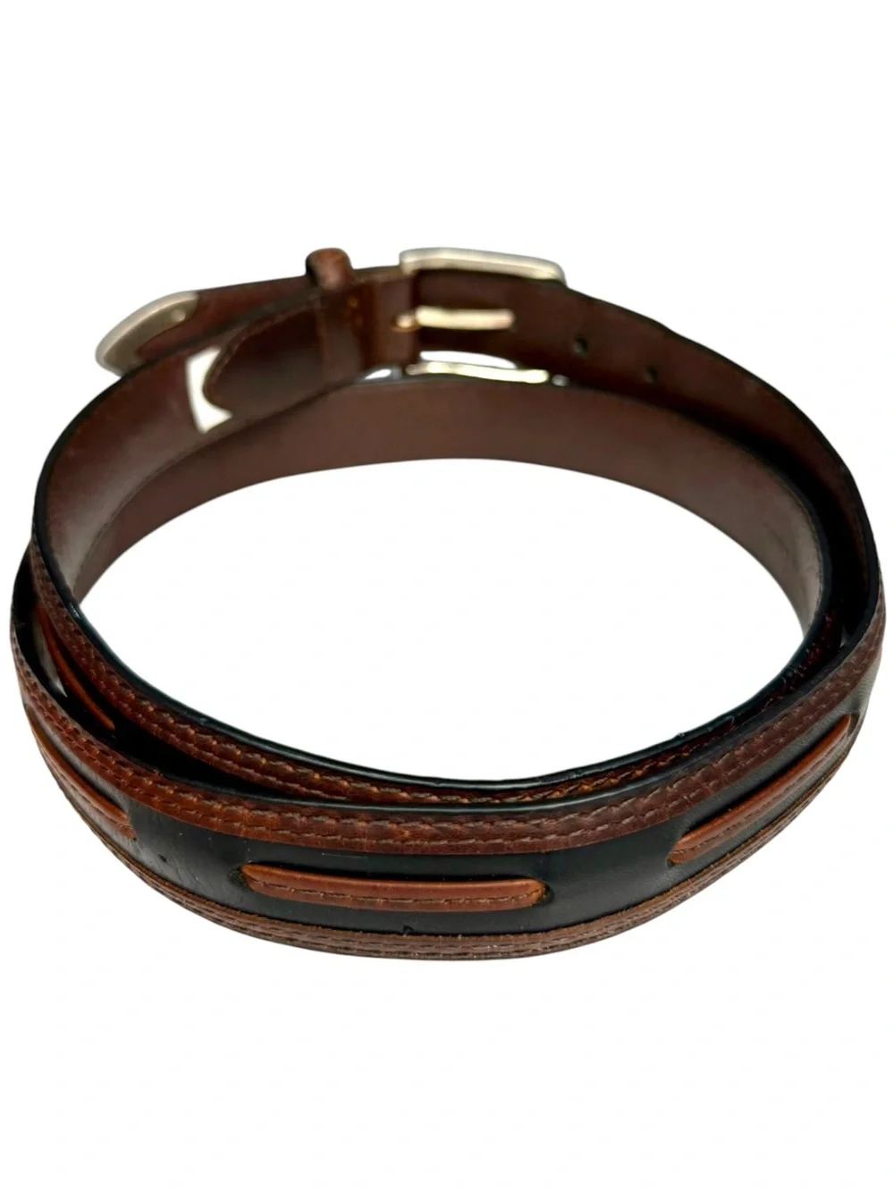 Vintage Genuine Leather Black & Brown Casual Belt Men’s Size 44 Soft Leather